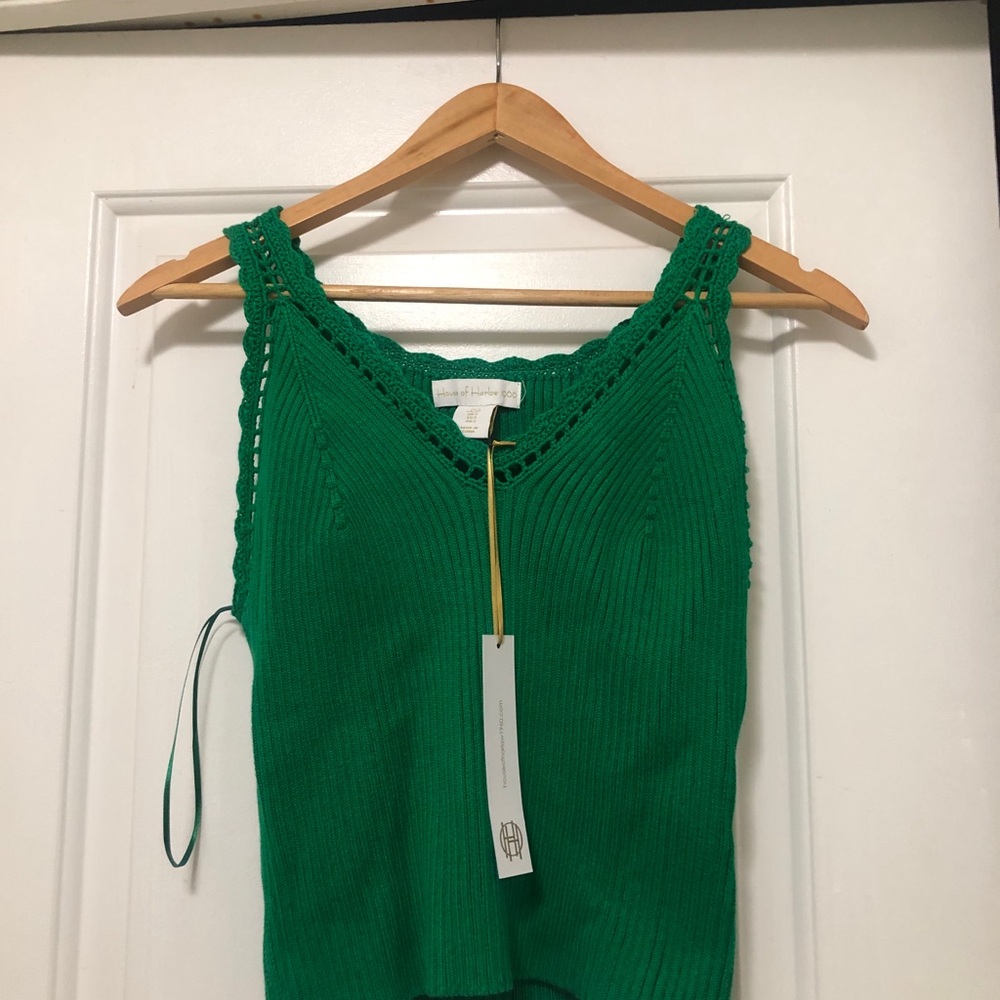 House of Harlow 1960 Emerald Green Knit V-Neck Size Small NWT - Picture 2 of 6